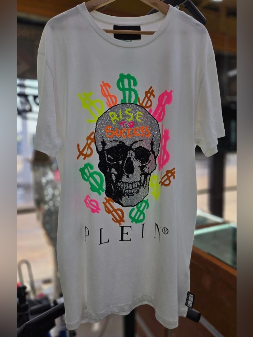 Philipp Plein Rise To Success Skull T-Shirt White Men’s Fits M Cotton Logo Neon